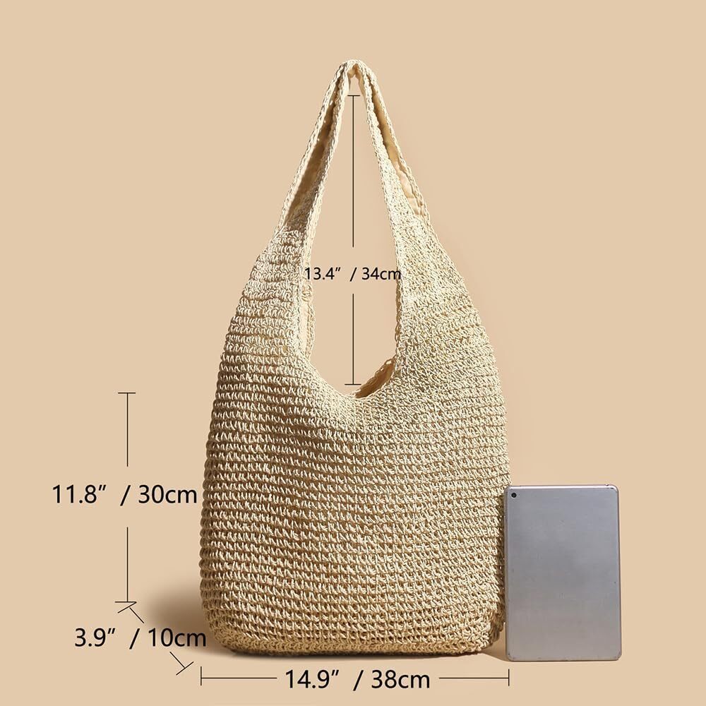6964 Straw Hobo Bags Vintage Handbag Tote Bag Boho Crochet Beach Bag Trendy - Picture 5 of 7
